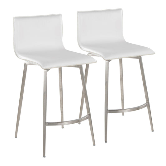 Mara - Upholstered Contemporary Fixed Height Counter Stool With Swivel (Set of 2) - White Lumi Source