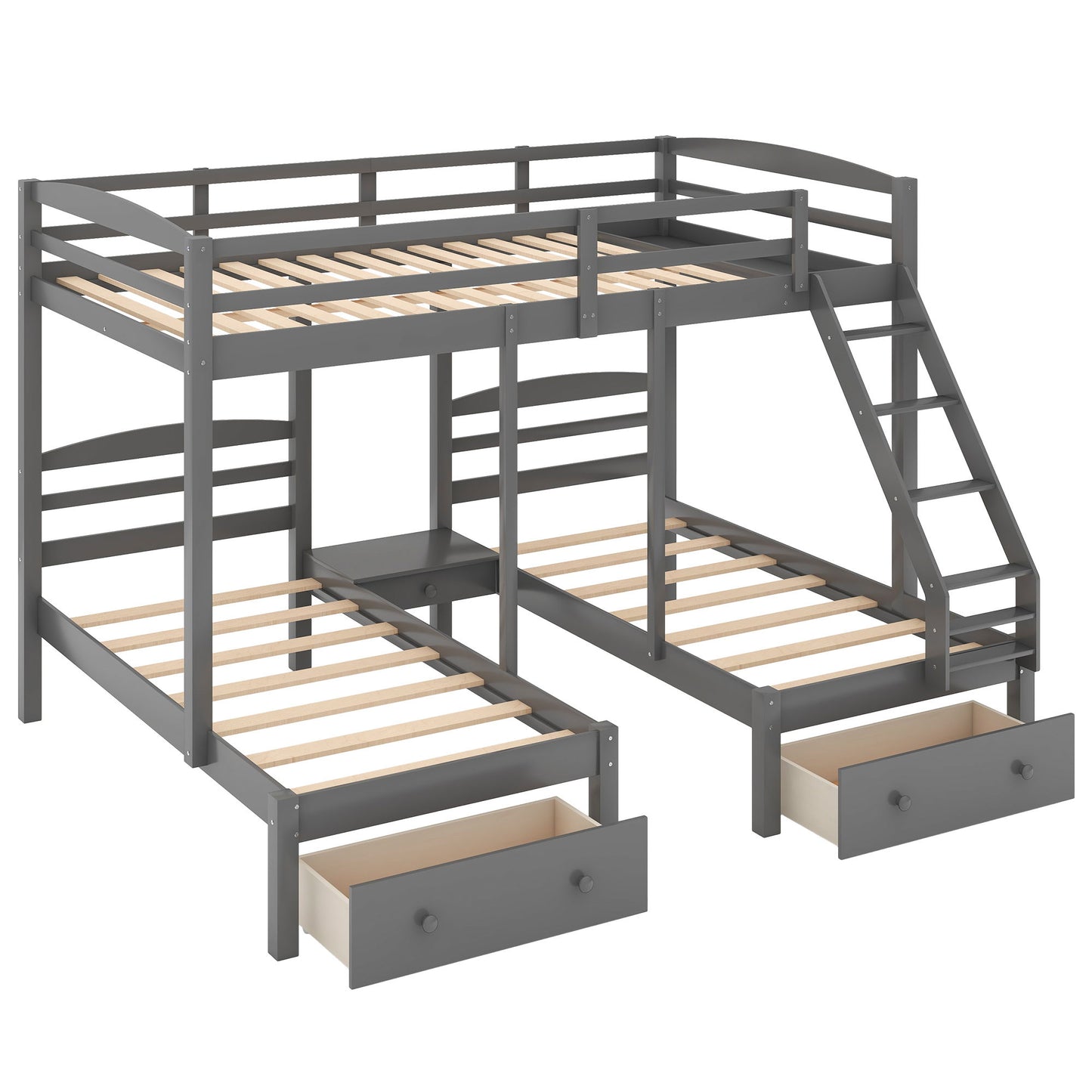Full Over Twin & Twin Bunk Bed, Triple Bunk Bed With Drawers - Gray Hearth and Haven