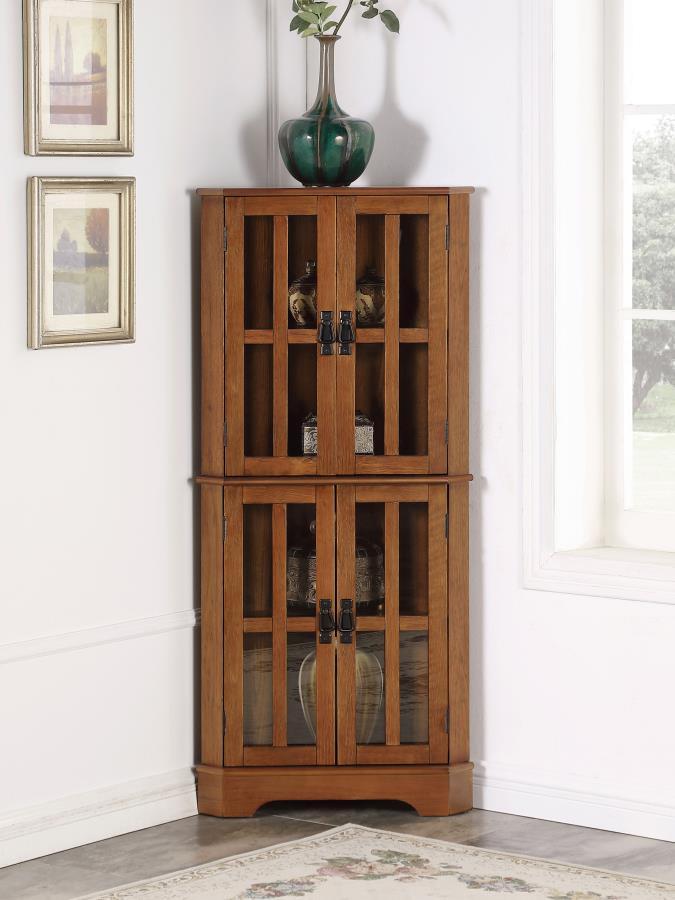 Coreosis - 4 Door Wood Corner Curio Cabinet - Golden Brown CoasterEveryday