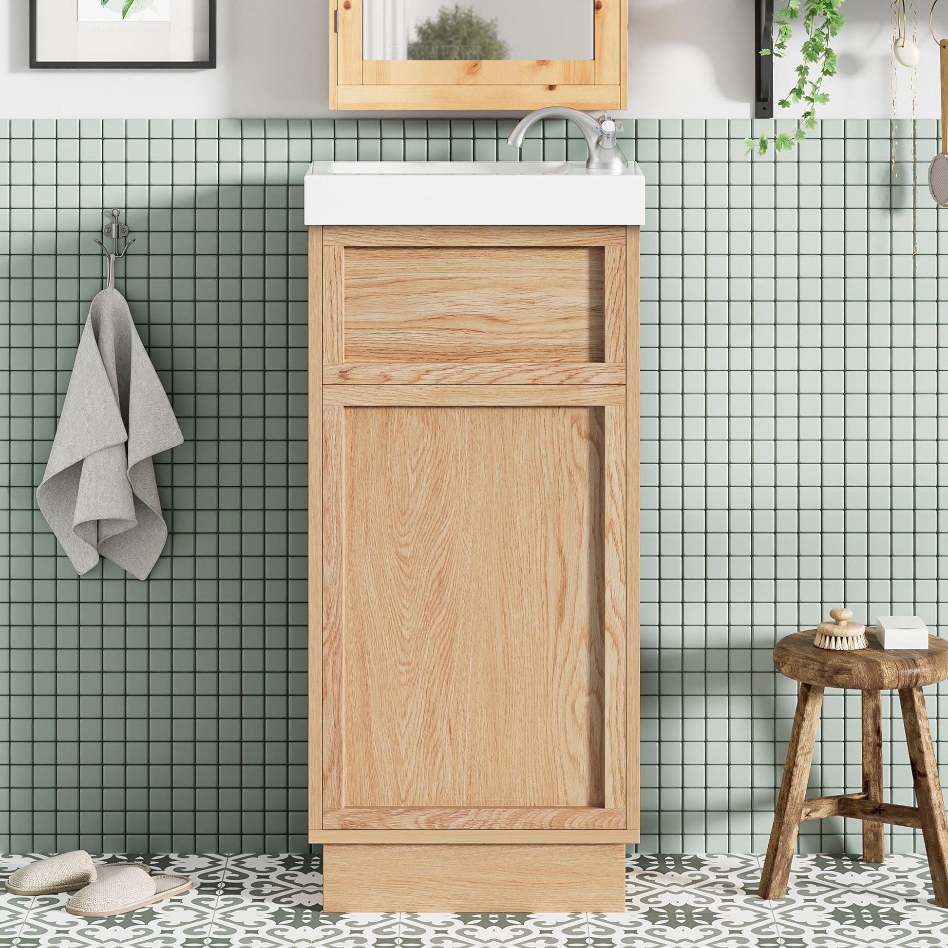15.75" Bathroom Vanity With Reversible Resin Sink And Cabinet - Wood Hearth and Haven
