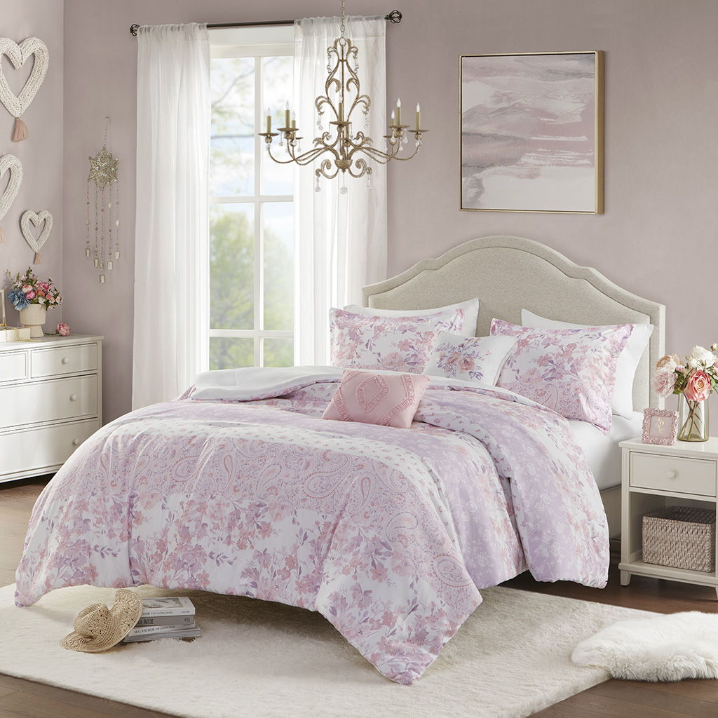 Oliena - Floral Paisley Comforter Set - Pink Intelligent Design