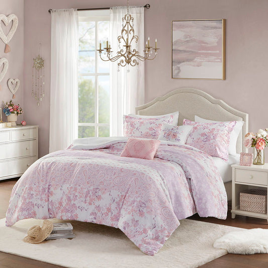 Oliena - Floral Paisley Comforter Set - Pink Intelligent Design