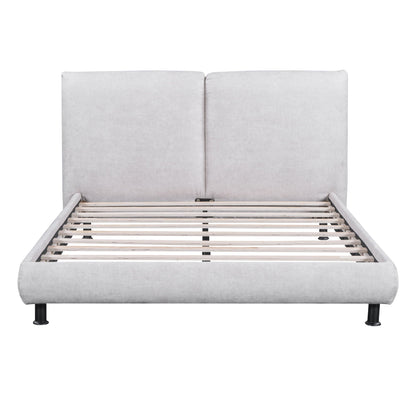 Upholstered Platform Bed With 2 Large Headrests And Thick Halcyon Home