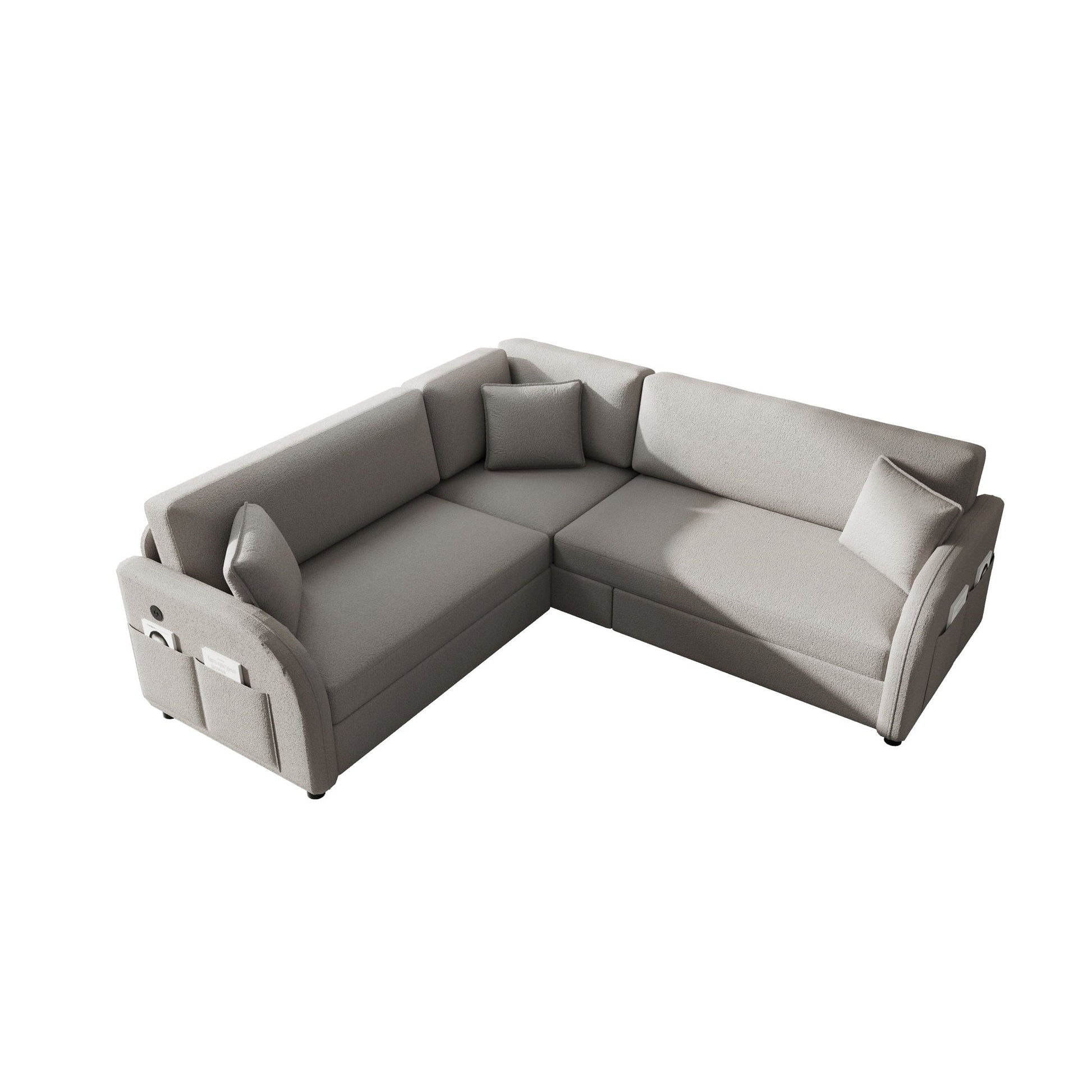 L-Shaped Couch With Pull-Out Bed, Oversize Convertible Sleeper Sofa With Side Pocket & USB Port Home Essentials