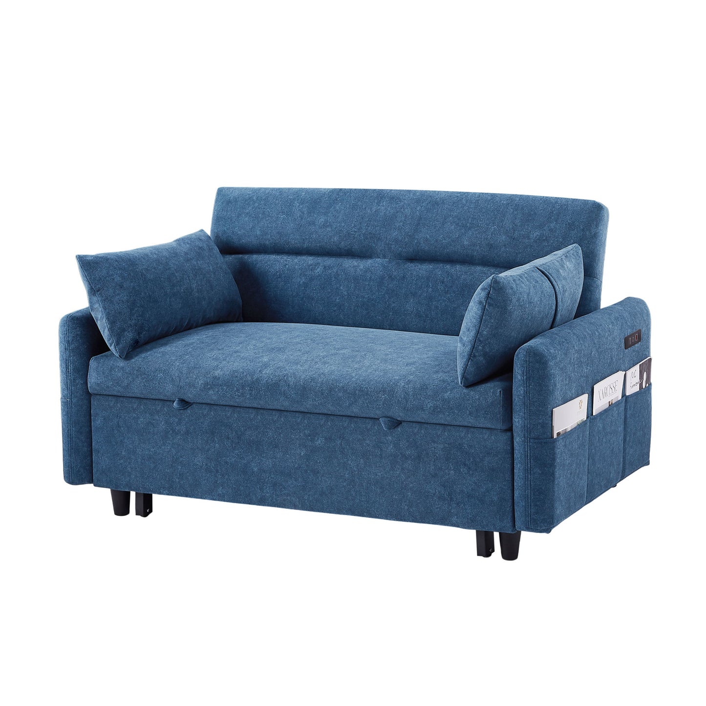 Pull Out Sleep Sofa Bed Loveseats Sofa Couch With Adjsutable Backrest, Storage Pockets, 2 Soft Pillows, USB Ports For Living Room, Bedroom, Apartment, Office Hearth and Haven