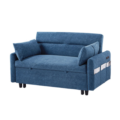 Pull Out Sleep Sofa Bed Loveseats Sofa Couch With Adjsutable Backrest, Storage Pockets, 2 Soft Pillows, USB Ports For Living Room, Bedroom, Apartment, Office Hearth and Haven