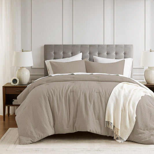 Mina - Full/Queen Waffle Weave Textured Comforter Set - Neutral Super Listing