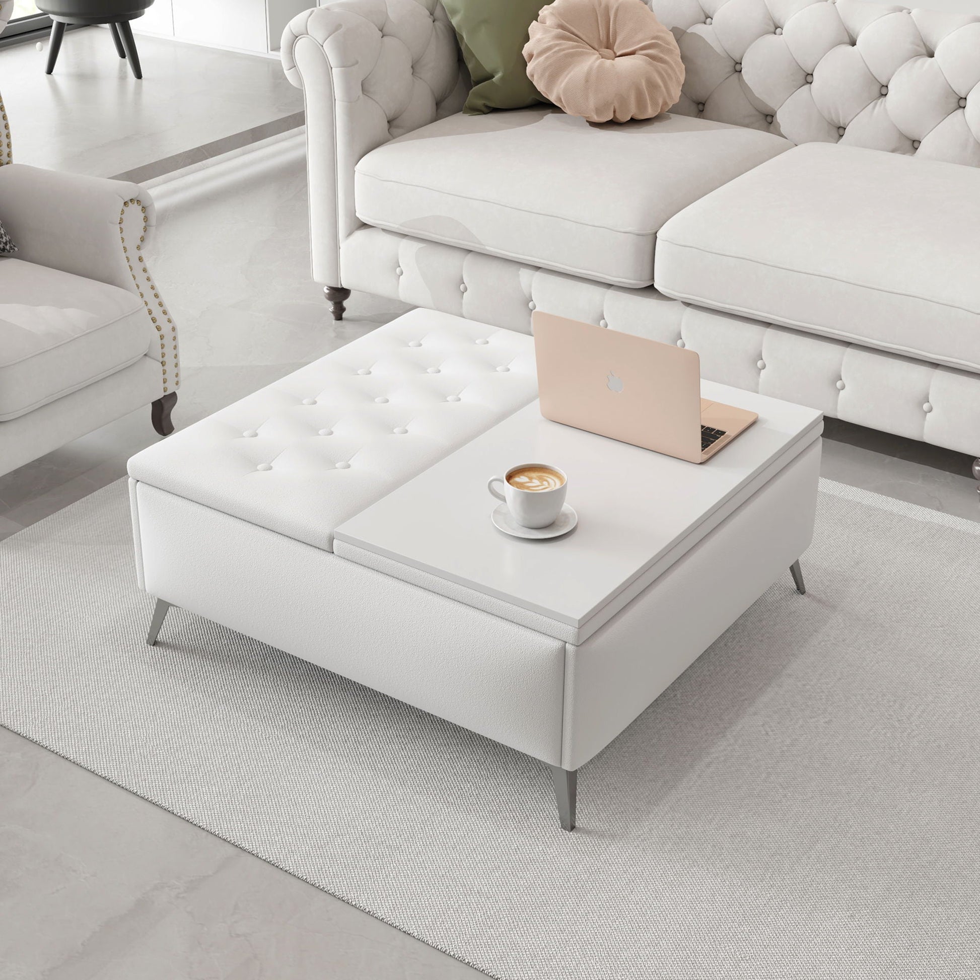 Modern Square Storage Ottoman Coffee Table With Lift-Top Design Home Essentials