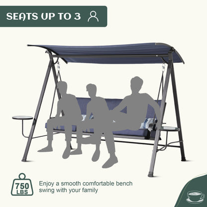 Steel 3 Seater Swing Porch Swing With Canopy - Blue