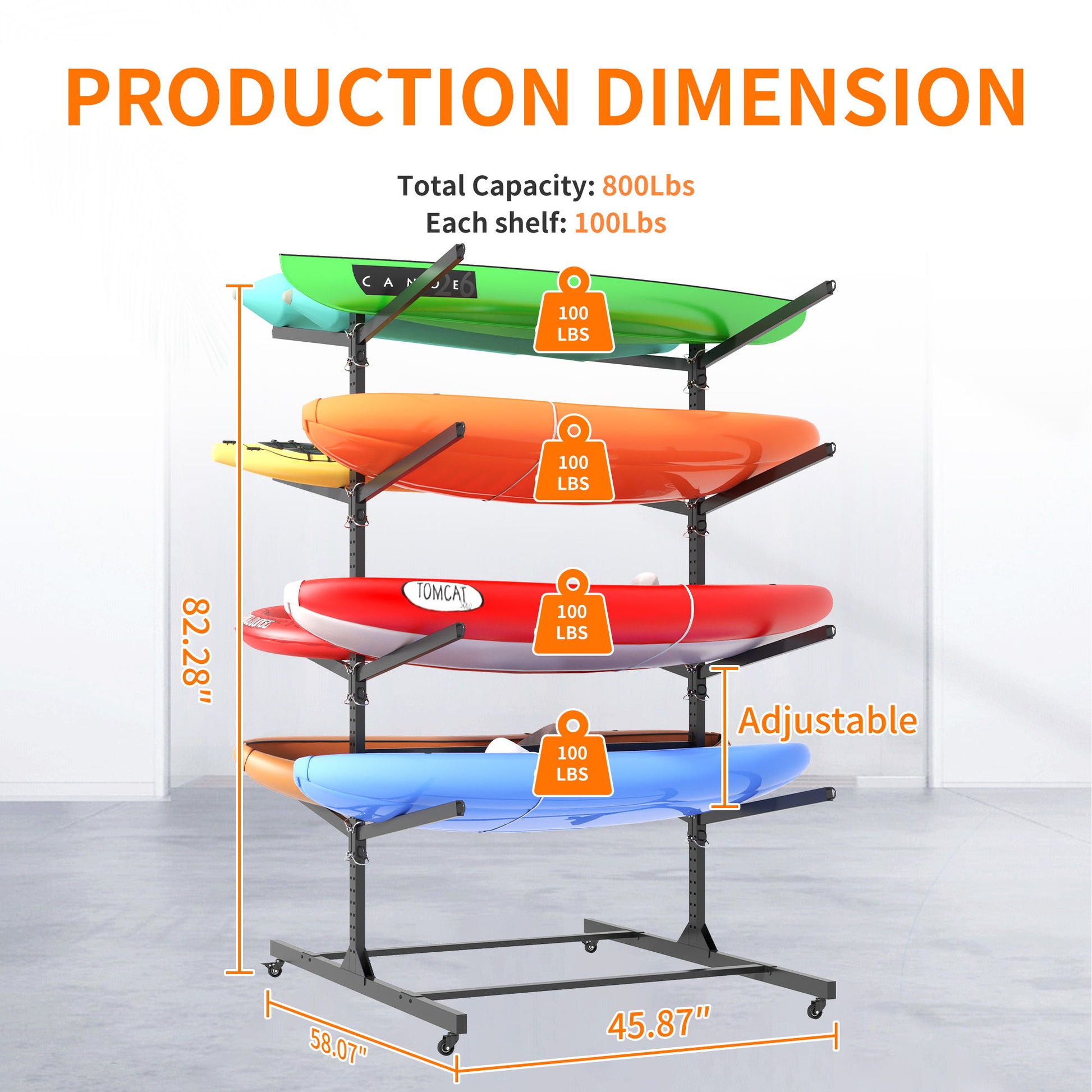Freestanding Kayak Storage Rack With Lockable Wheels For Kayak, Canoe, Sup & Surfboard Daily Nest