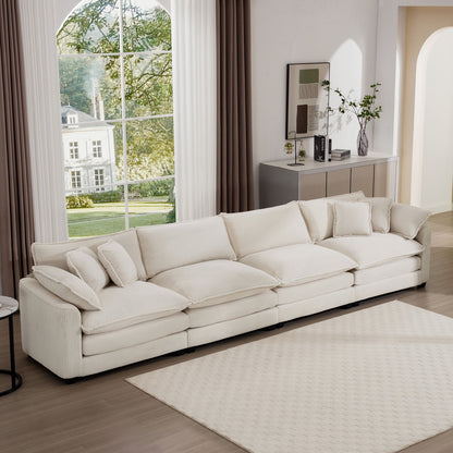 Modern Upholstered 4 Seater Fabric Sofa With Arm And Throw Pillows Home Essentials