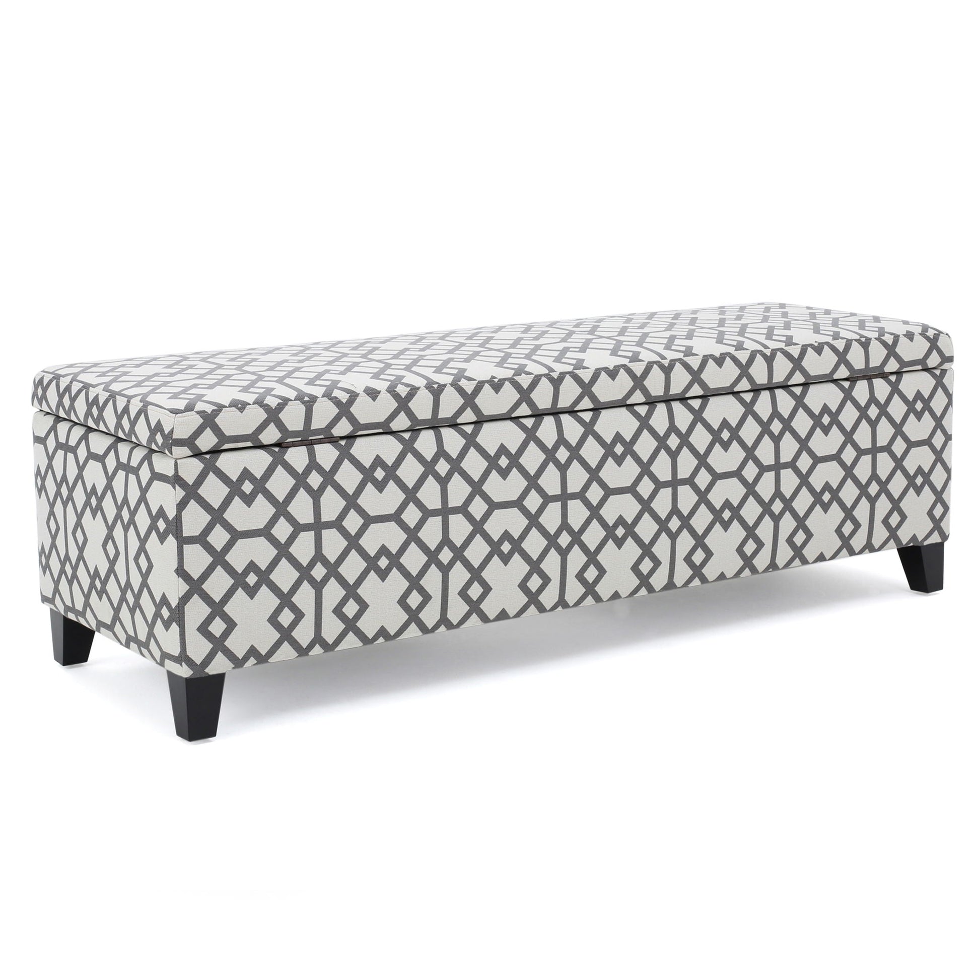 Quotient - Upholstered Storage Ottoman With Tapered Block Feet - Gray / White Noble House