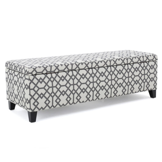 Quotient - Upholstered Storage Ottoman With Tapered Block Feet - Gray / White Noble House