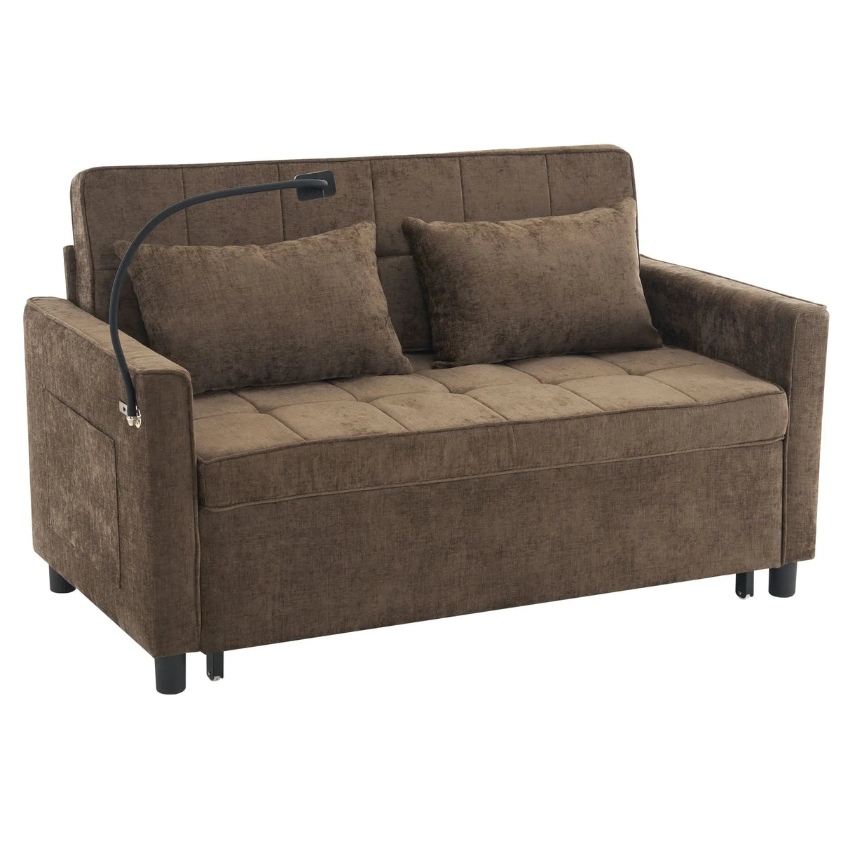Pull-Out Sleeper Sofa With Reversible Backrest Cushion, Side Pockets, 2 USB Ports And A Phone Holder For Living Room Hearth and Haven