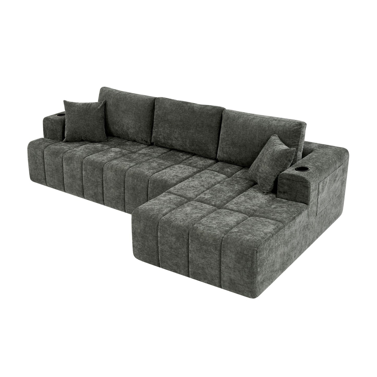 L - Shaped Sectional Sofa With Cup Holders & Side Pockets Home Essentials