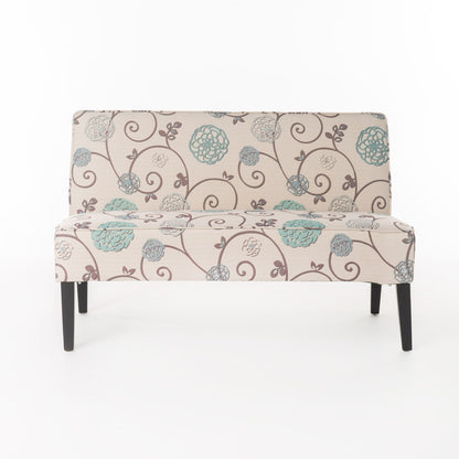 Contemporary Loveseat With Upholstered Fabric And Birch Wood Legs Noble House