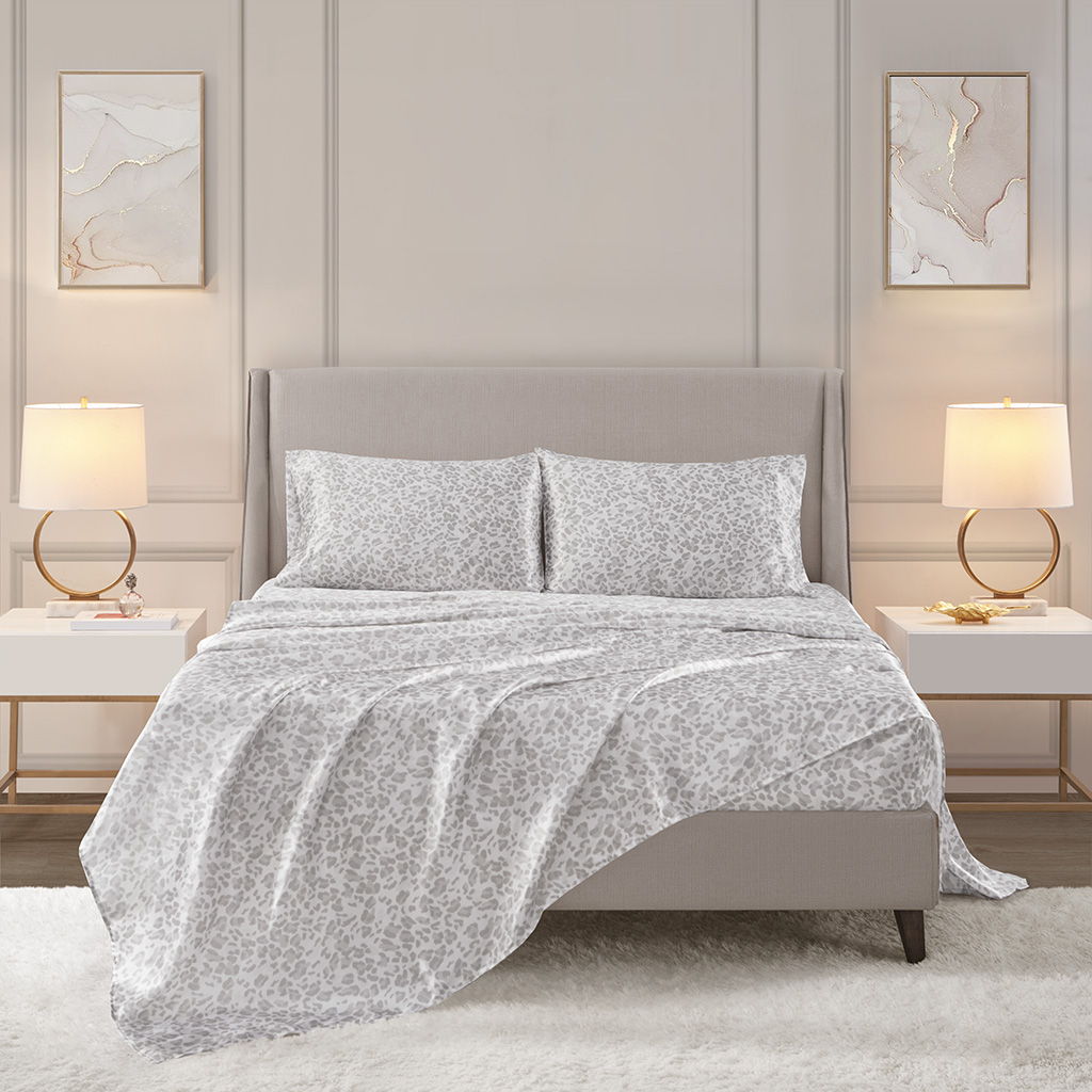 Printed Satin - Queen Sheet Set - Gray Leopard Madison Park Essentials