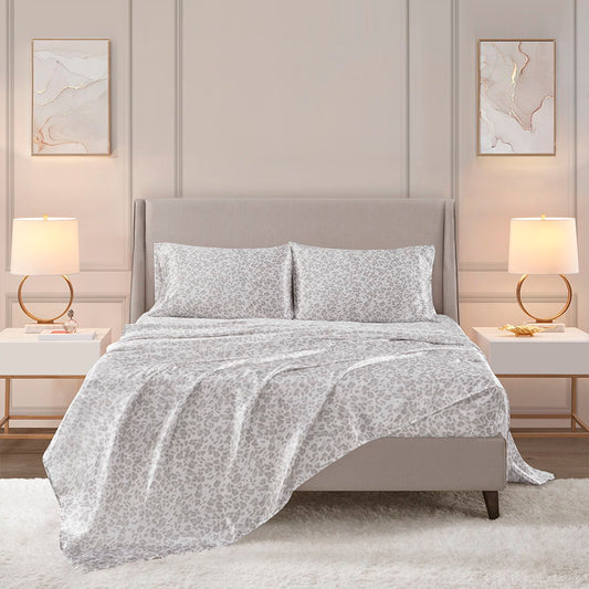 Printed Satin - Queen Sheet Set - Gray Leopard Madison Park Essentials