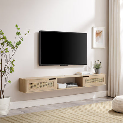 Modern Rattan Door Floating TV Stand For TVs Up To 80"