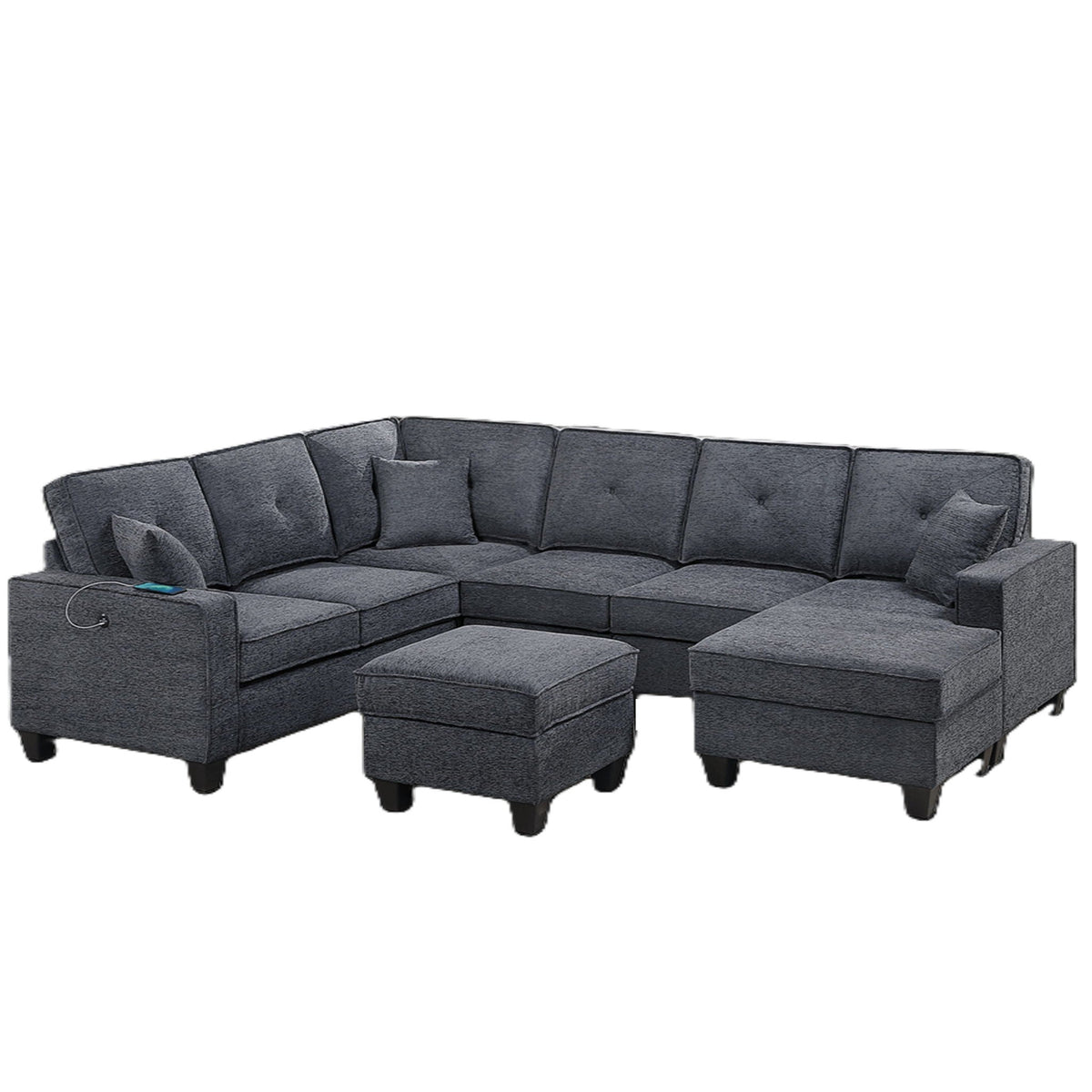 5 Piece Sectional Set With USB Port And Ottoman Home Essentials