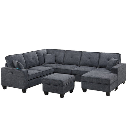 5 Piece Sectional Set With USB Port And Ottoman Home Essentials
