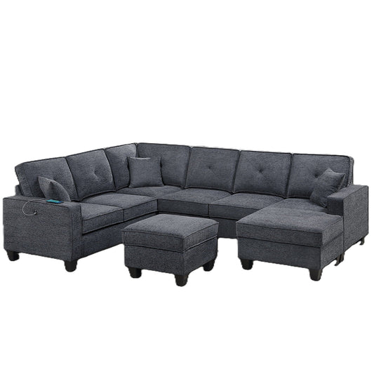 5 Piece Sectional Set With USB Port And Ottoman Home Essentials