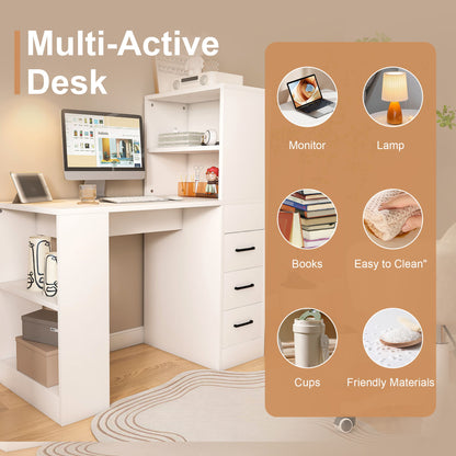 Modern Computer Desk With Built In Socket 3 Slide Drawers 4 Storage Levels - White Home Essentials