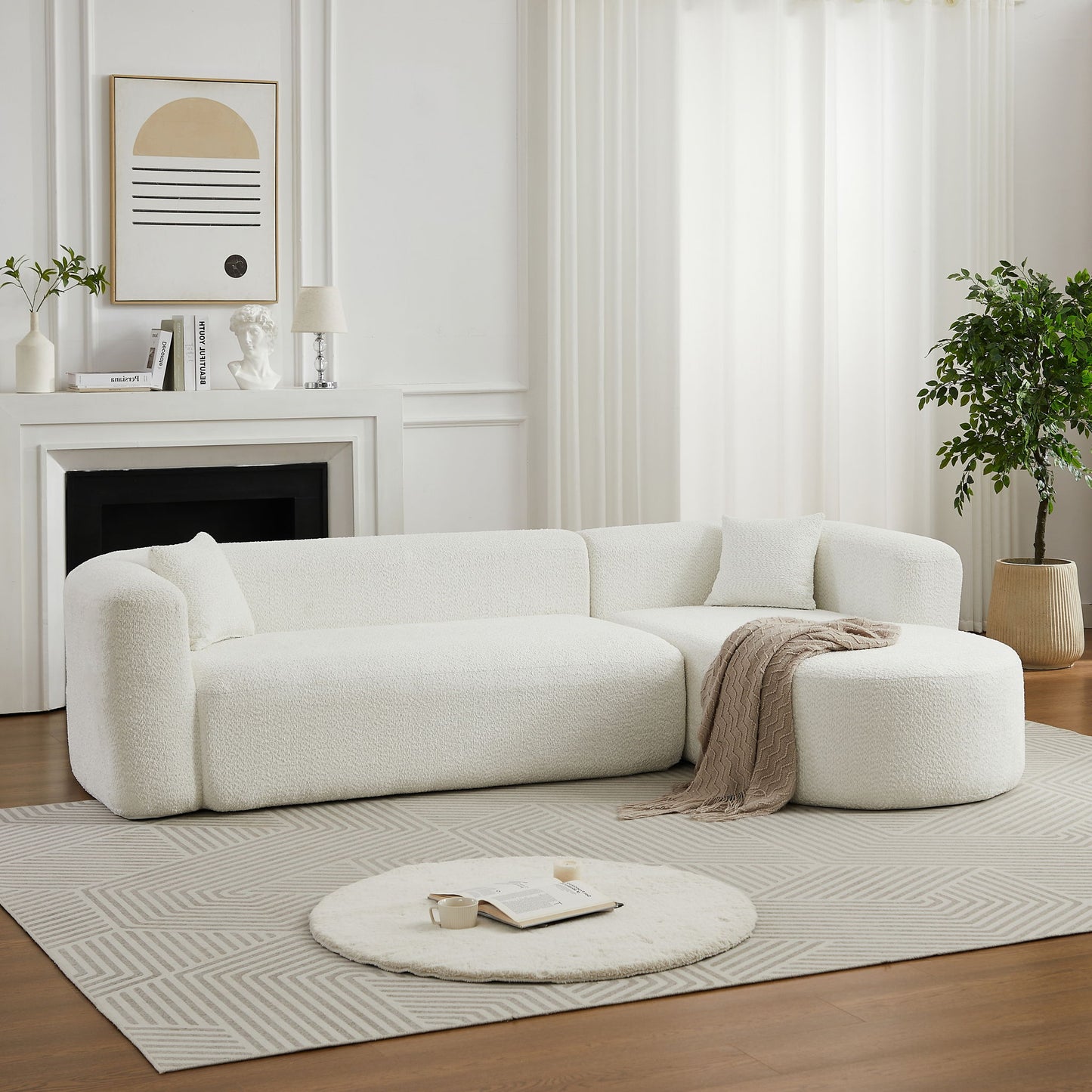 L - Shape Boneless Cloud Couch With 2 Throw Pillows For Living Room Home Essentials
