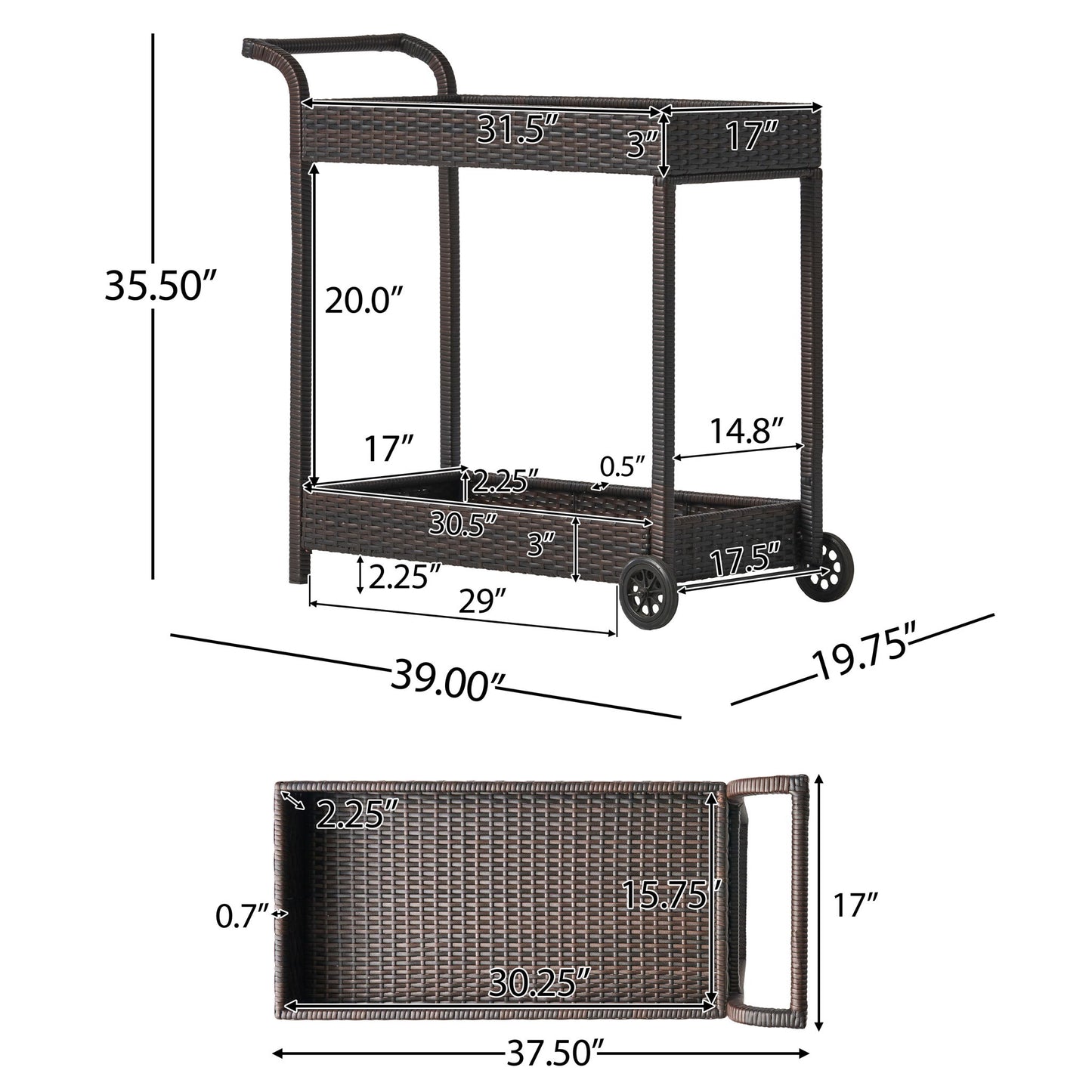 Resin Wicker Bar Cart With Metal Frame - Brown Noble House