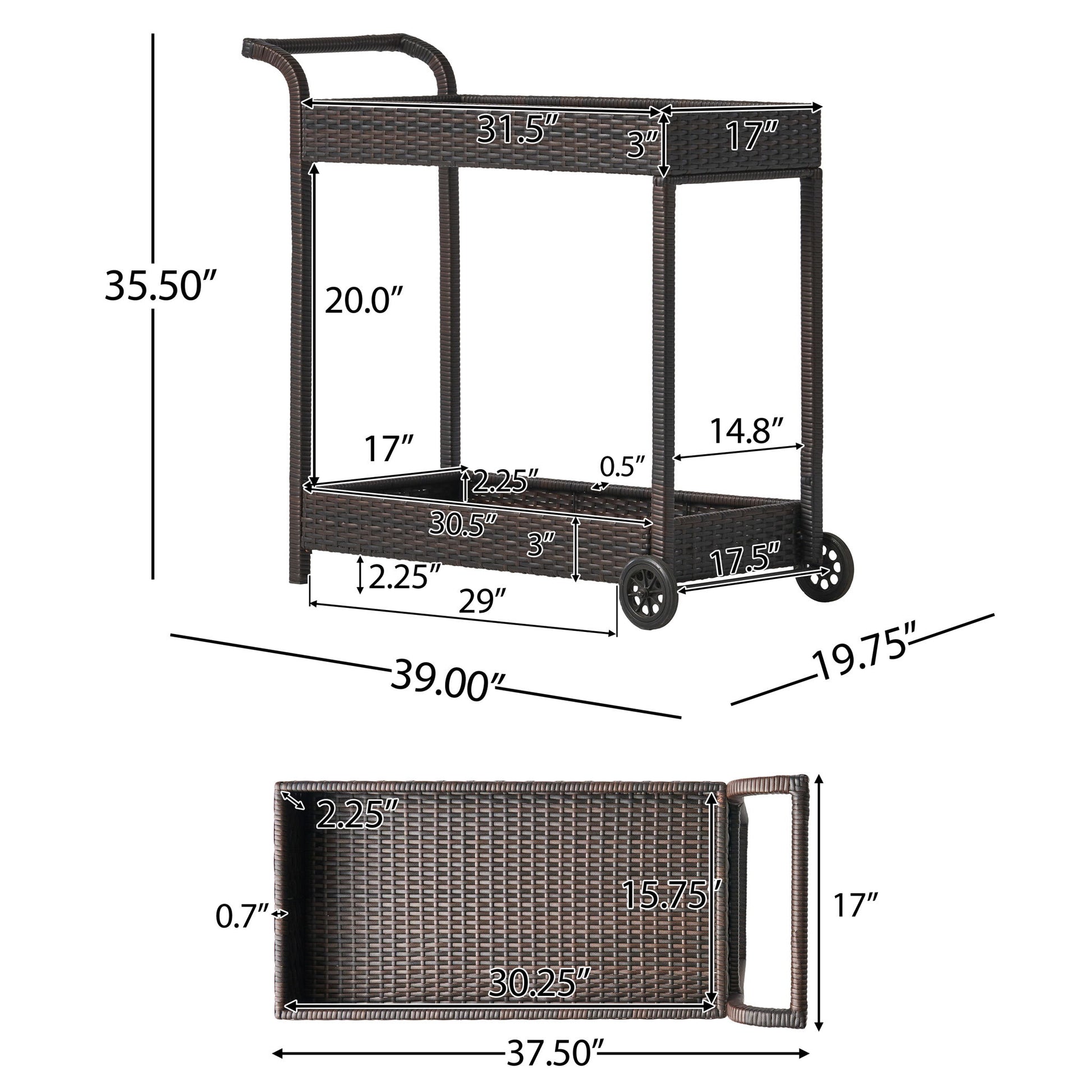 Resin Wicker Bar Cart With Metal Frame - Brown Noble House