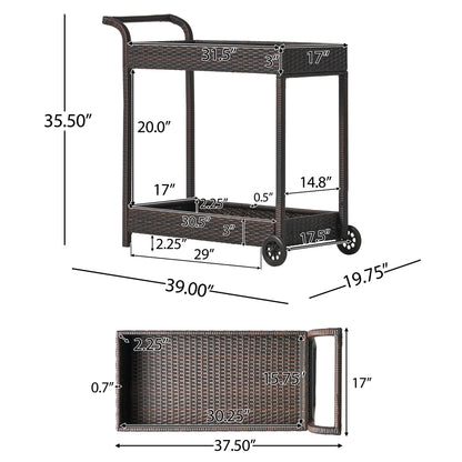 Resin Wicker Bar Cart With Metal Frame - Brown Noble House