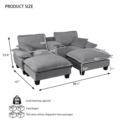 Modular Cloud Couch Sofa With Cup Holders & Storage, USB Port Home Essentials