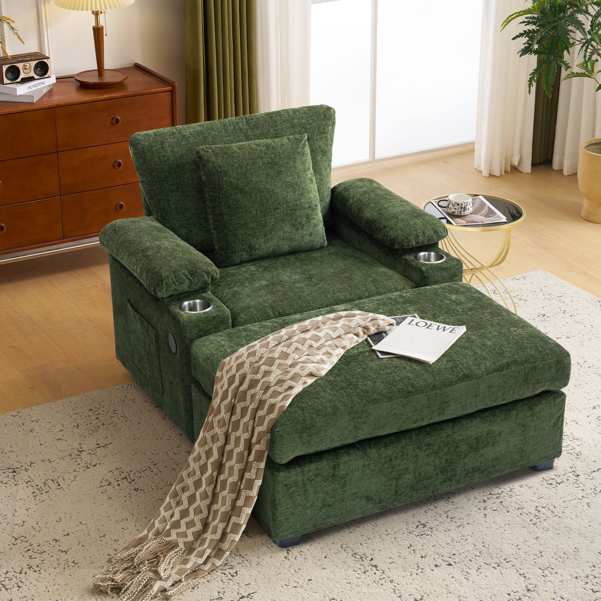 Modern Oversized Chair With Ottoman, Cupholders And USB Charging Ports Home Essentials