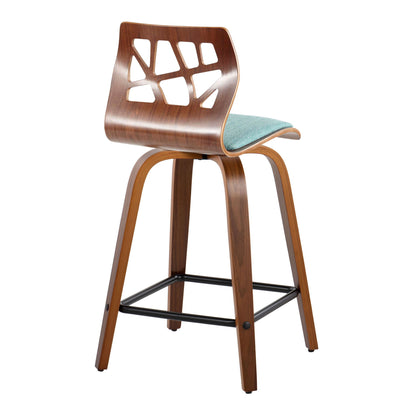 Folia - Mid Century Modern Fixed Height Counter Stool With Swivel With Square Footrest (Set of 2) Lumi Source