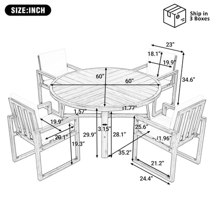 5 Piece Outdoor Patio Dining Set With 4 Armchairs And Table - Beige Hearth and Haven