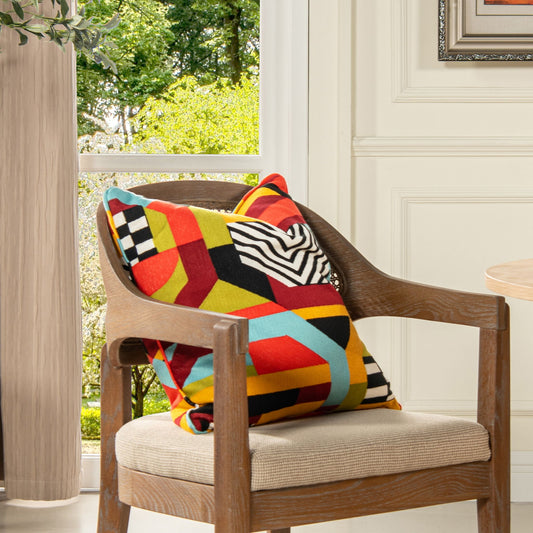 La Broderie - Square Embroidered Throw Pillow & Feather Down Insert - Colorpop Multicolored Embroidery Jennifer Taylor Home