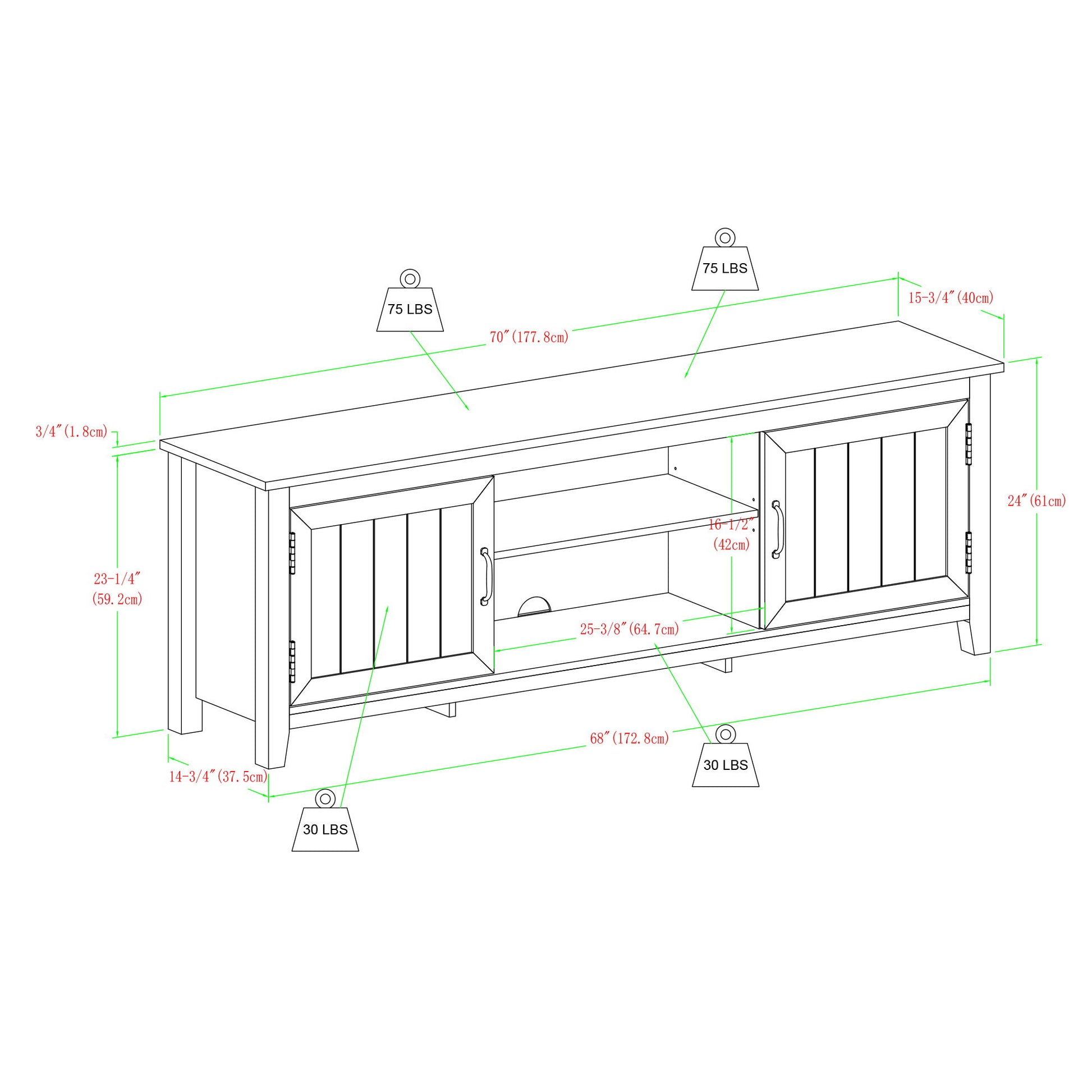 Modern Farmhouse 2 Door Grooved 70" TV Stand For 85" TVs Walker Edison