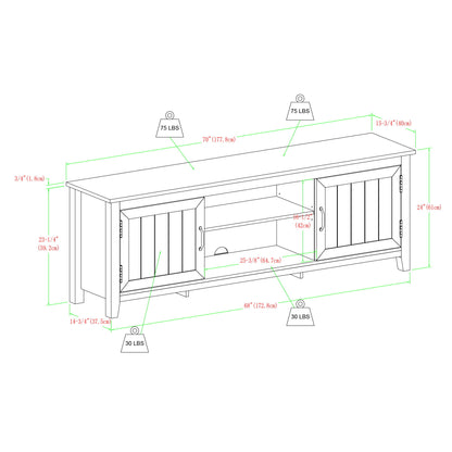 Modern Farmhouse 2 Door Grooved 70" TV Stand For 85" TVs Walker Edison