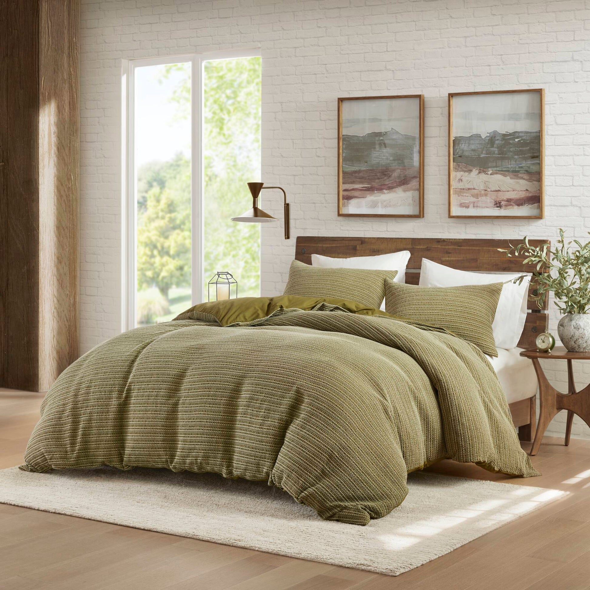 Lyon - 3 Piece King/California King Waffle Washed Duvet Set - Green Woolrich