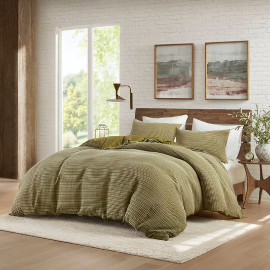 Lyon - 3 Piece Full/Queen Waffle Washed Duvet Set - Green Woolrich