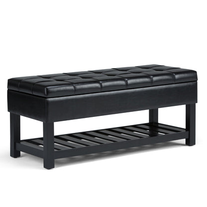 Saxon - Upholstered Transitional Storage Ottoman Bench Simpli-Home