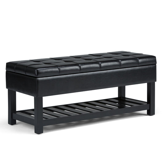 Saxon - Upholstered Transitional Storage Ottoman Bench Simpli-Home
