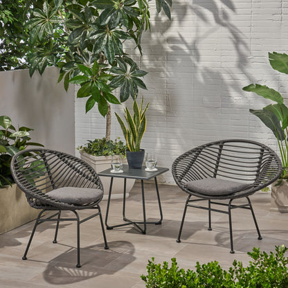 Cordella - Outdoor Woven Wicker Chairs With Cushions, (Set of 2) Noble House