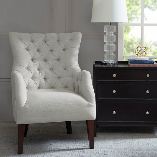 Hannah - Button Tufted Wing Chair - Ivory