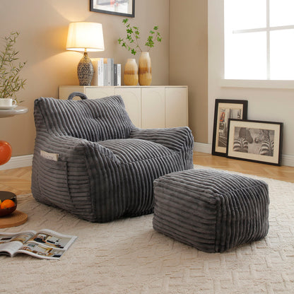 Giant Plush Bean Bag Chair With Armrests And Footstool Home Essentials