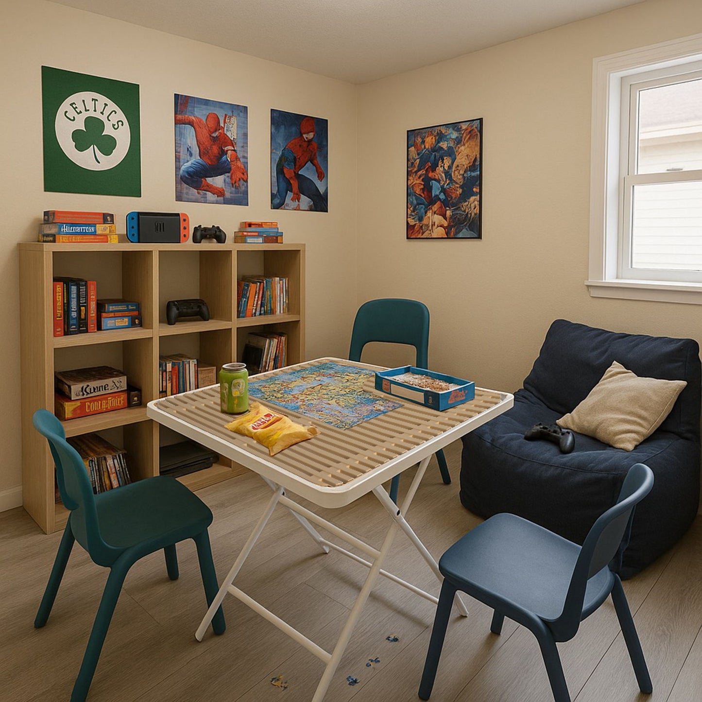 Modern Folding Square Table, Water Proof And Wear Resistant - Apricot / White Home Essentials