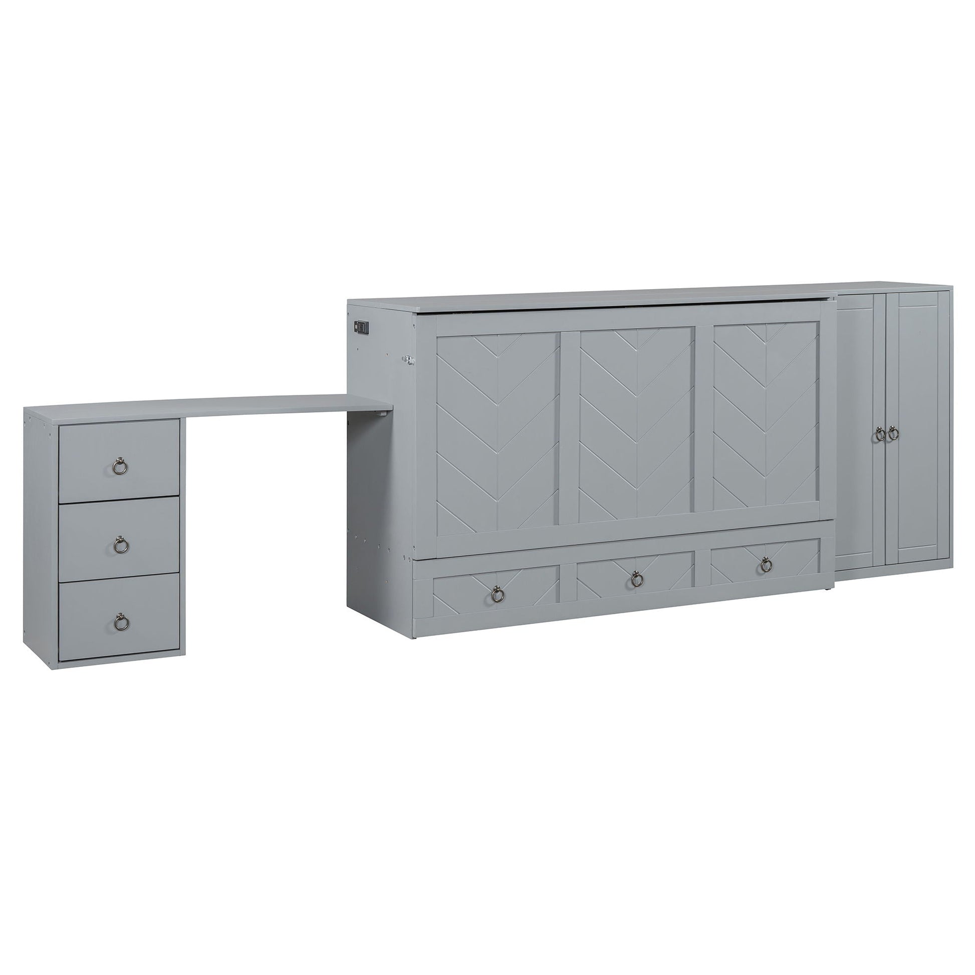 Murphy Bed With USB Port, Large Drawer, And Wardrobe / Desk Combo Versatile Cabinet Bed DreamHaus