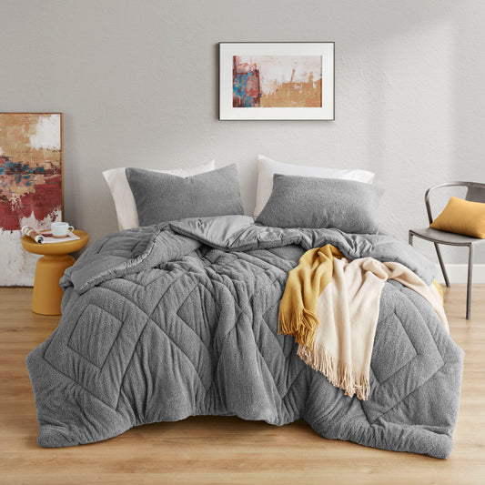 Kyla - Twin/Twin Long Double Diamond Quilted Teddy Comforter Set - Gray Super Listing