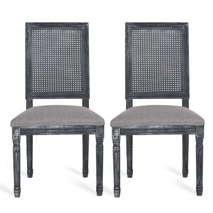 French Country Dining Chair With Rectangular Cane Backrest And Smooth Upholstered Seating Noble House