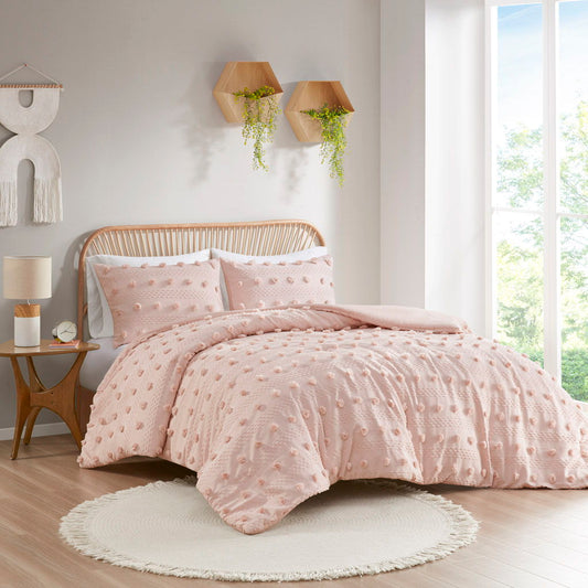 Lucy - Clip Jacquard Duvet Cover Set - Pink Intelligent Design